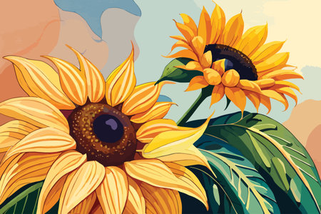 Sunflowers in retro style. Vector illustration for your design.のイラスト素材