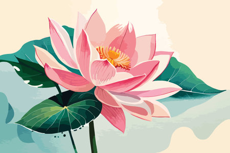 Beautiful pink lotus flower on the water. Vector illustration.のイラスト素材