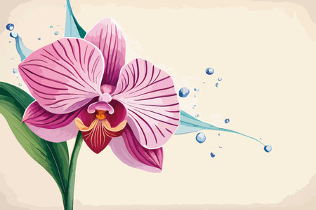 Beautiful pink orchid flower with water drops. Vector illustration.のイラスト素材