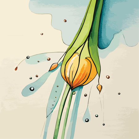 Illustration of a yellow tulip on a watercolor background.のイラスト素材