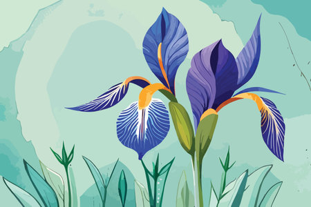 Illustration of iris flowers on grunge background. Vector illustration.のイラスト素材