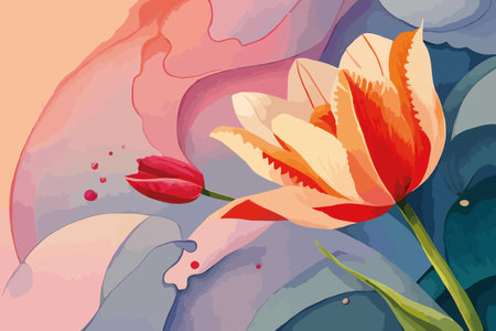 Tulip flower on abstract watercolor background. Vector illustration.のイラスト素材