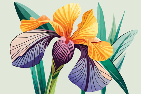 Beautiful colorful iris flowers on a light background. Vector illustration.のイラスト素材