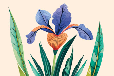 beautiful iris flowers with leafs garden vector illustration designiconのイラスト素材