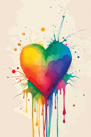 Colorful heart on a grunge background with watercolor splashesのイラスト素材