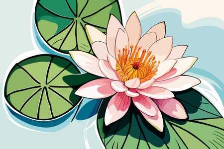 Lotus flower on the water. Vector illustration of a lotus flower.のイラスト素材