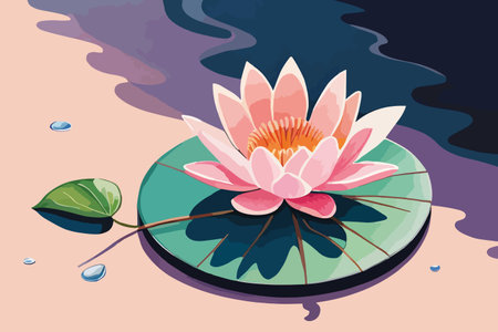Beautiful lotus flower on a water surface. Vector illustration.のイラスト素材
