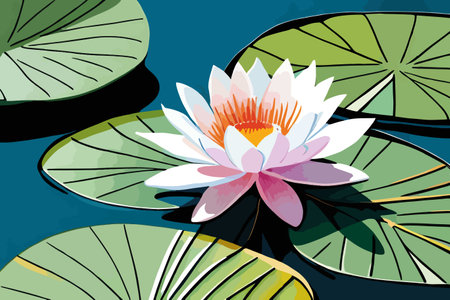 Water lily on the water. Vector illustration in retro style.のイラスト素材
