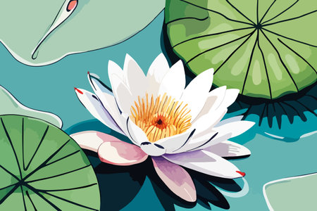 Water lily and lily pads. Vector illustration in flat style.のイラスト素材