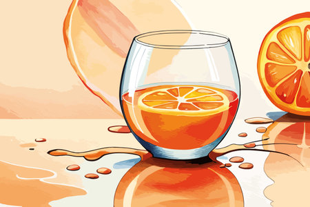 Illustration of a glass of fresh orange juice on a light backgroundのイラスト素材