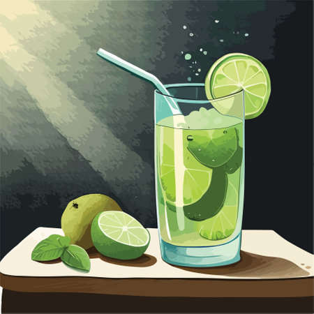 Vector illustration of a glass of fresh mojito with lime and mintのイラスト素材