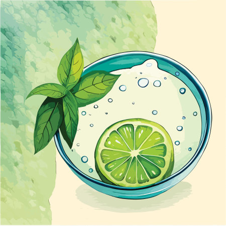 Lime and mint on the background of water. Vector illustration.のイラスト素材