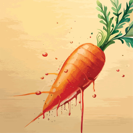 Carrot with drops of juice on wooden background. Vector illustration.のイラスト素材
