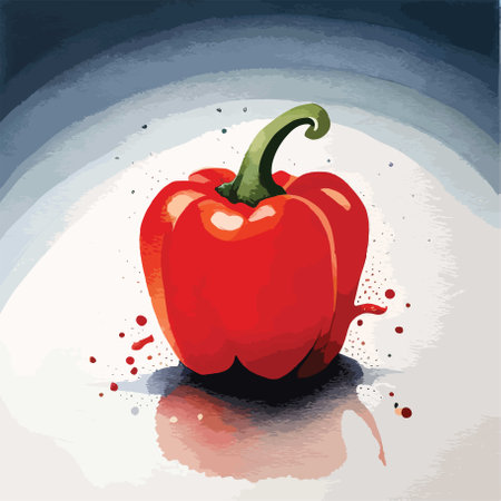 Illustration of a red pepper on a white background with splashesのイラスト素材