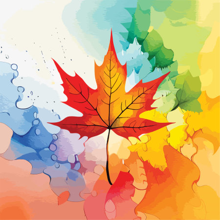 Autumn background with maple leaf and watercolor splash. Vector illustration.のイラスト素材