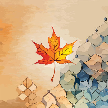 Autumn background with maple leaf and snowflakes. Vector illustration.のイラスト素材