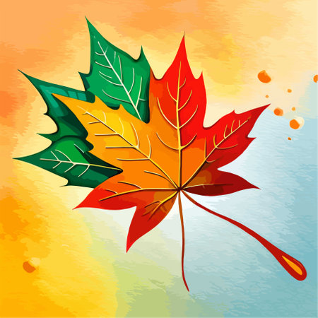 Autumn maple leaf on a watercolor background. Vector illustration.のイラスト素材