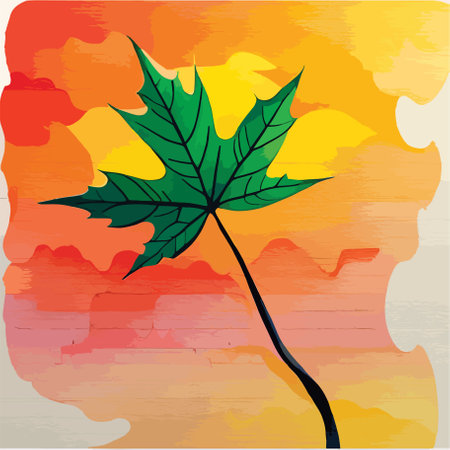Maple leaf on the background of the sunset. Vector illustration.のイラスト素材