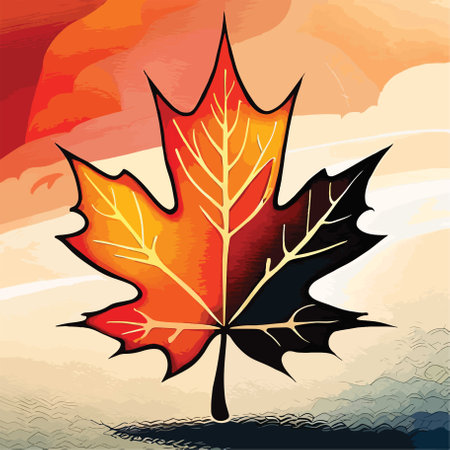Maple leaf on a background of autumn landscape. Vector illustration.のイラスト素材