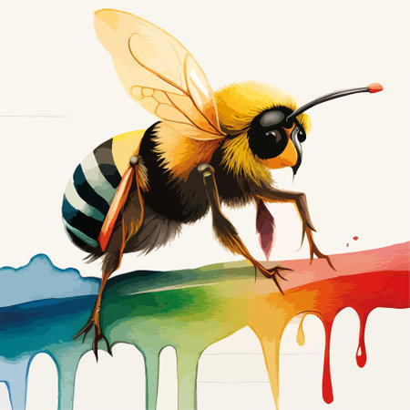 Bee on a rainbow background. Watercolor painting. Vector illustration.のイラスト素材