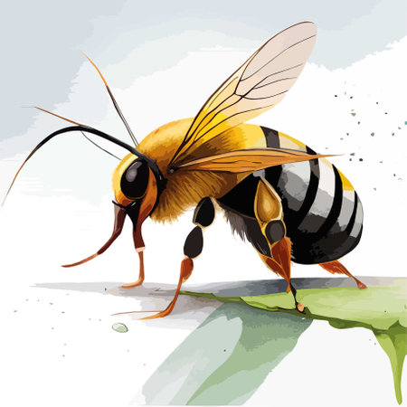 Bee on the green grass. Illustration on a white background.のイラスト素材