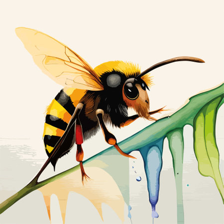 Illustration of a bee on a blade of grass. Vector illustration.のイラスト素材