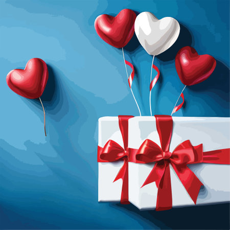Valentine's day background with gift box and heart-shaped balloonsのイラスト素材