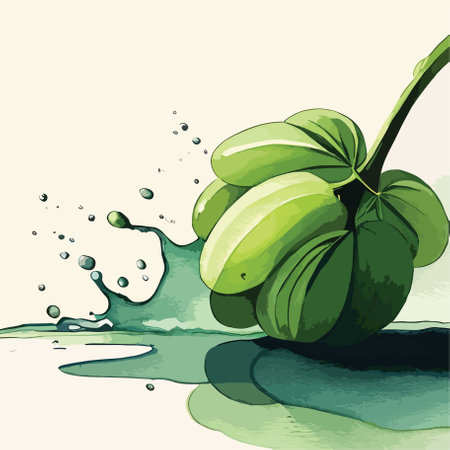 Illustration of a green apple on a background of water splashesのイラスト素材