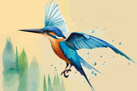 Kingfisher bird flying in the sky. Vector illustration of a bird.のイラスト素材