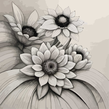 Vintage floral background with sunflowers. Hand drawn vector illustration.のイラスト素材