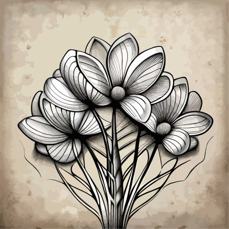 Bouquet of flowers on old paper background. Vector illustration.のイラスト素材