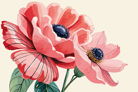 Hand drawn vector illustration of anemone flowers in watercolor styleのイラスト素材