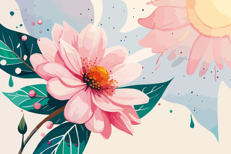 Floral background with pink dahlia flower. Vector illustration.のイラスト素材