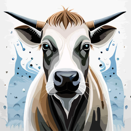 Cute cow portrait. Vector illustration of a cow head in cartoon style.のイラスト素材