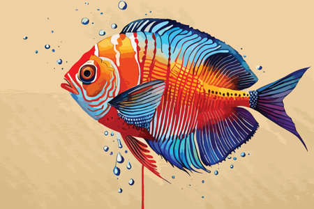 Vector illustration of a fish on a background of water with drops.のイラスト素材
