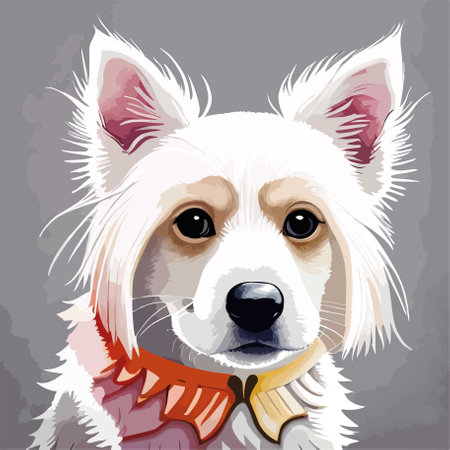 Cute dog in a red scarf on a gray background. Vector illustrationのイラスト素材