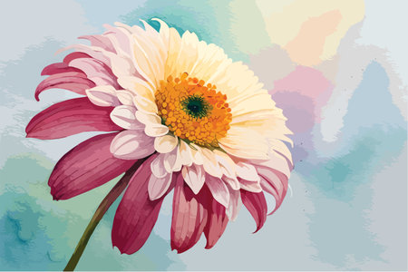 Gerbera flower on grunge watercolor background. Vector illustration.のイラスト素材