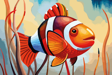 Clown fish on the background of the sea. Vector illustration.のイラスト素材