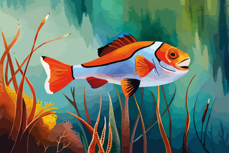 Aquarium fish in the water. Vector illustration of an aquarium fish.のイラスト素材