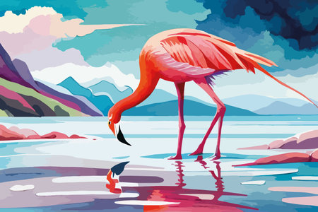 Flamingo in the lake. Vector illustration of a flamingo.のイラスト素材