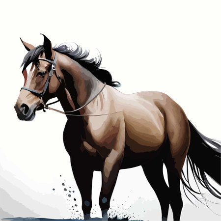 Portrait of a beautiful bay horse on white background. Vector illustrationのイラスト素材