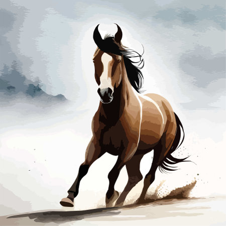 Illustration of a horse with long mane running in the windのイラスト素材