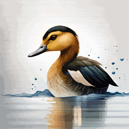 Duck swimming in water illustration. Watercolor style. Vector.のイラスト素材
