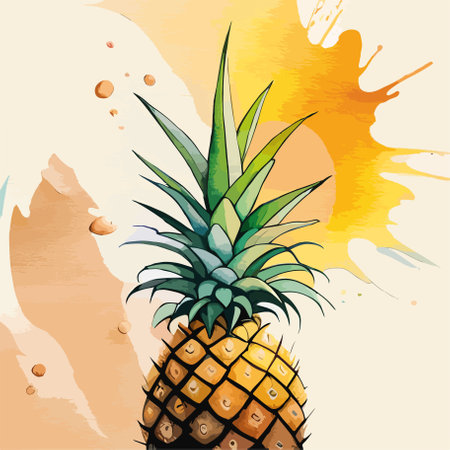Pineapple on the background of watercolor spots. Vector illustrationのイラスト素材