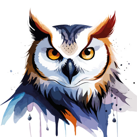 Vector illustration of an owl on a white background with splashes.のイラスト素材