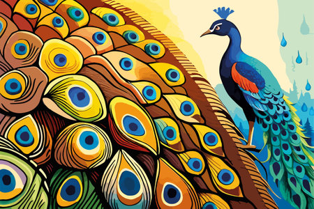 Peacock vector illustration. Peacock with colorful feathers.のイラスト素材