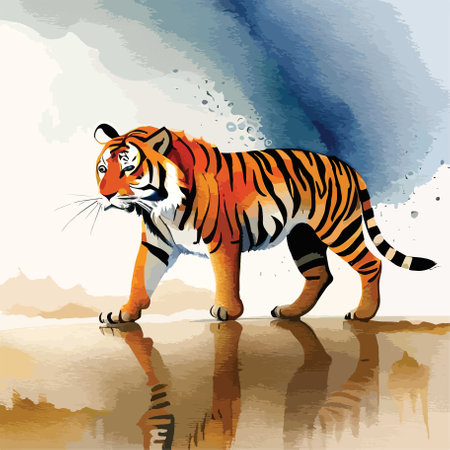 Illustration of a tiger with watercolor background. Vector illustration.の写真素材
