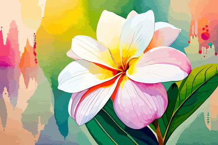 Illustration of plumeria flower on grunge watercolor background.のイラスト素材