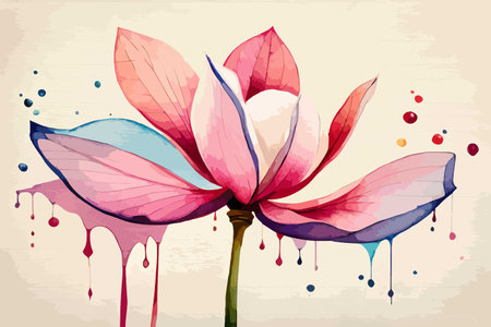 Beautiful lotus flower with paint splashes. Vector illustration.のイラスト素材