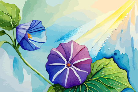 Morning glory on watercolor background. Vector illustration for your design.のイラスト素材